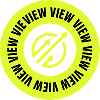 Circular yellow-green logo with "VIEW" text repeated around the perimeter in a bold black sans-serif font, creating a dynamic radial pattern